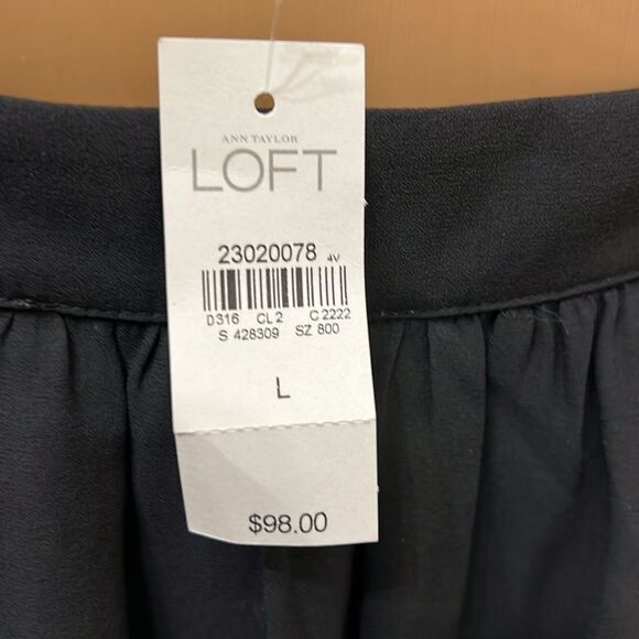 LOFT Black Maxi Dress Sz Large Adjustable Tie Strap Elastic Waist Tassel Straps - Picture 9 of 15